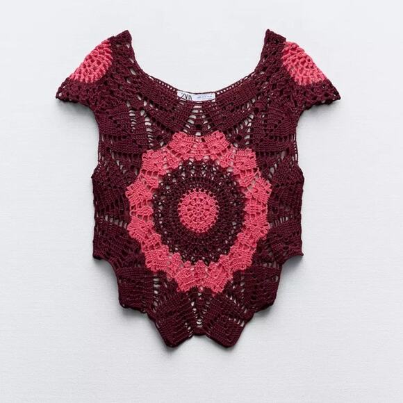 Zara SHORT SLEEVE CROCHET TOP Size Small - Picture 7 of 12